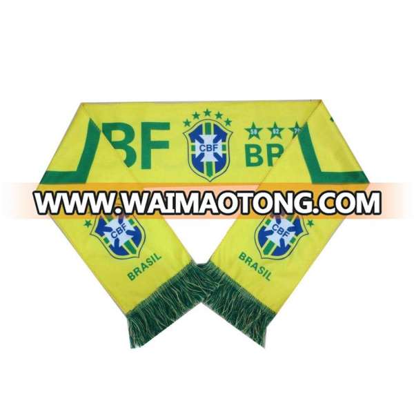 Wholesale promotional sports knitted custom jacquard Brazil fan scarf